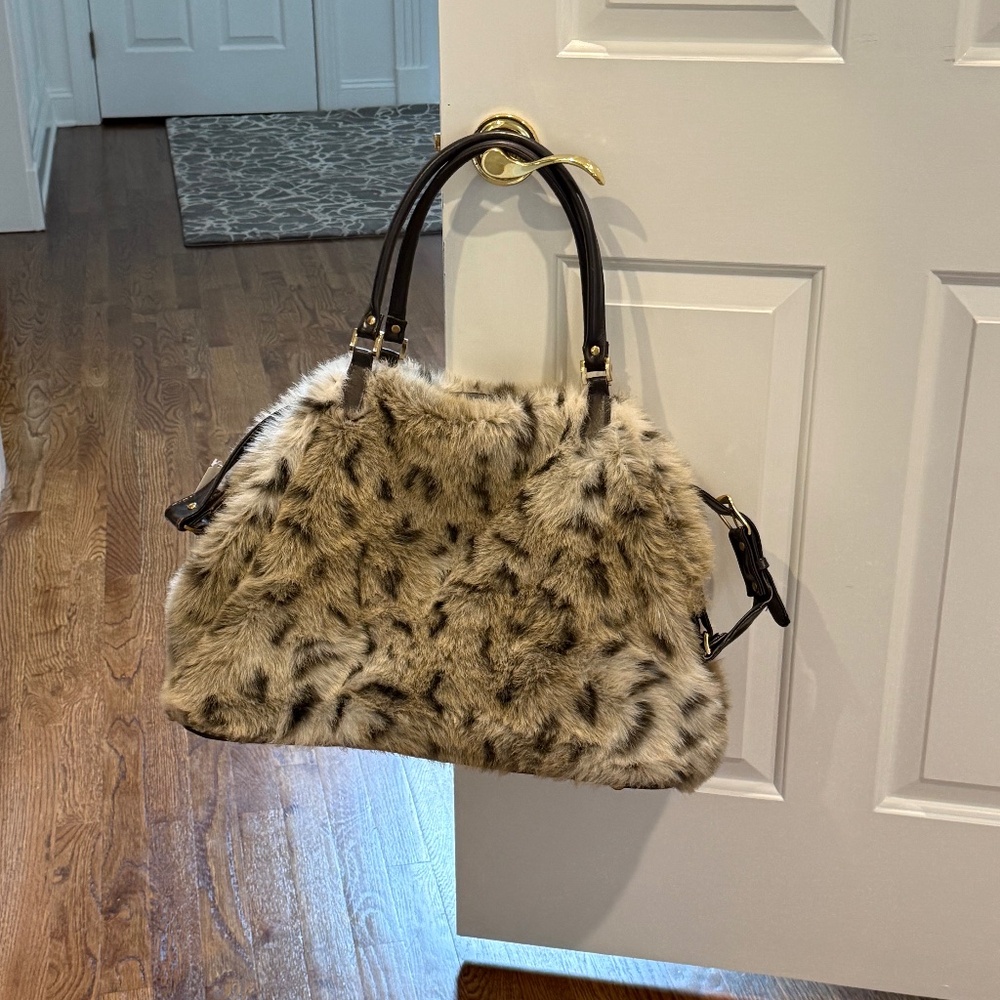 Faux fur animal print bag